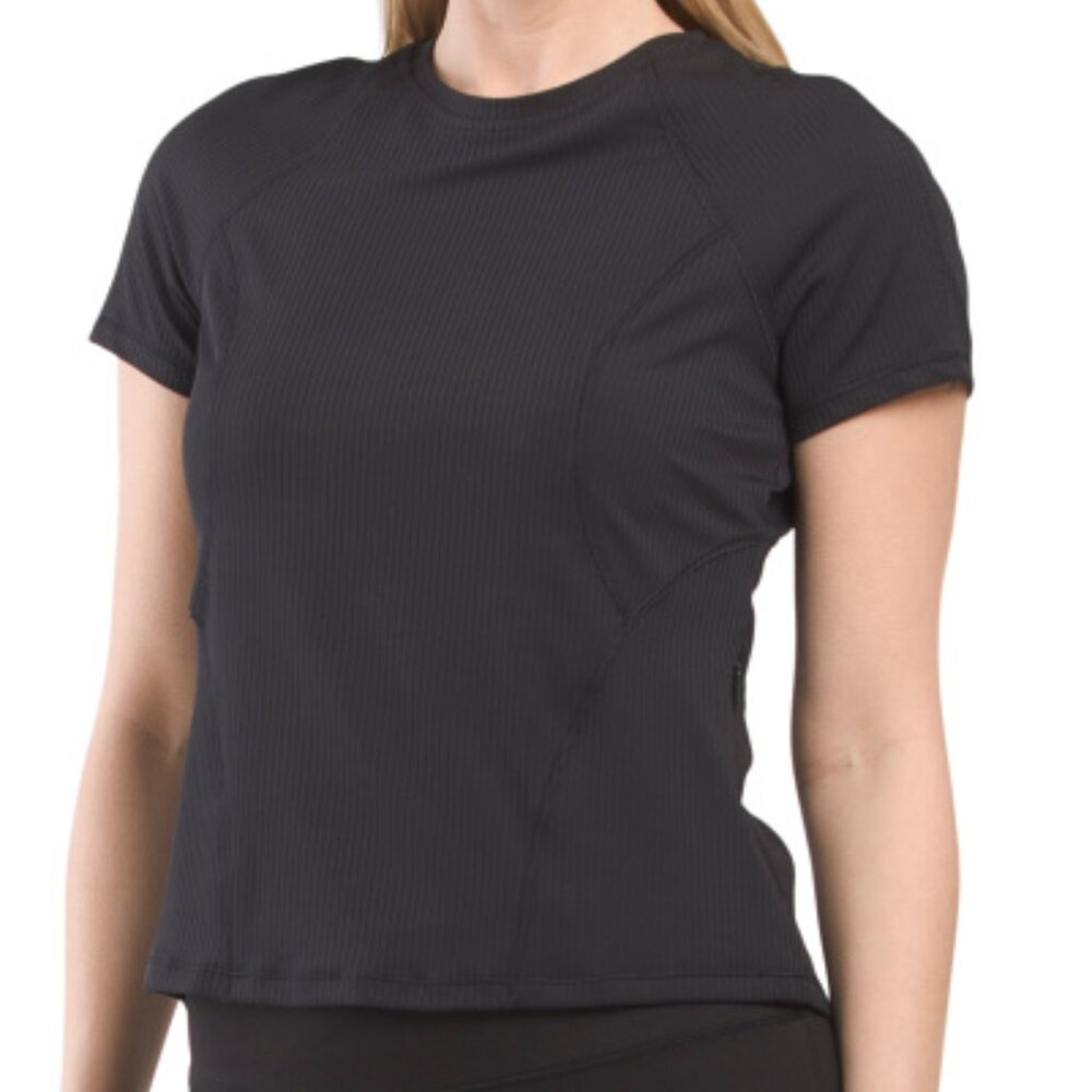 SPYDER ACTIVE Ribbed Ottoman Short Sleeve Crew Neck Top - Black - Small - NWT